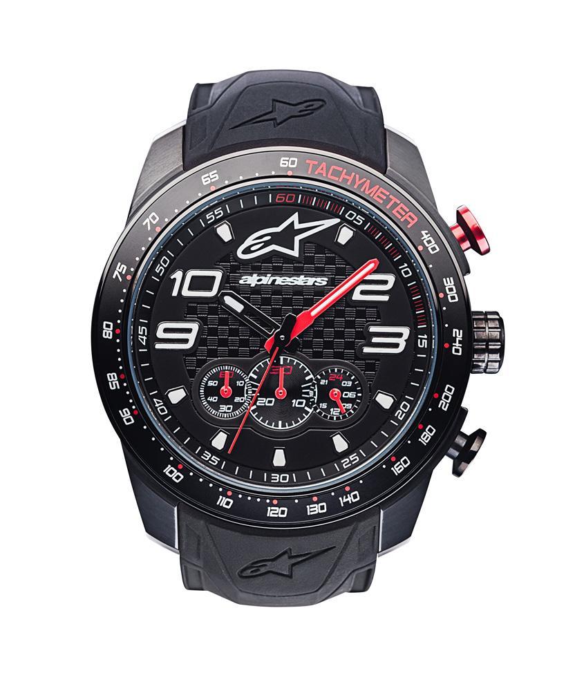 ALPINESTARS TECH CHRONO WATCH BLACK PVD STAINLESS STEEL CASE WITH INTEGRATED PREMIUM SILICONE STRAP 1010 BLACK