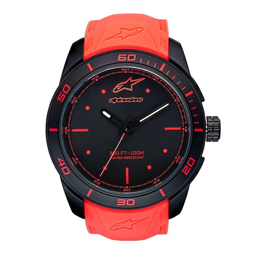 ALPINESTARS TECH WATCH 3 HANDS BLACK STAINLESS STEEEL CASE - ORANGE ACCENT WITH INTEGRATED SILICONE STRAP