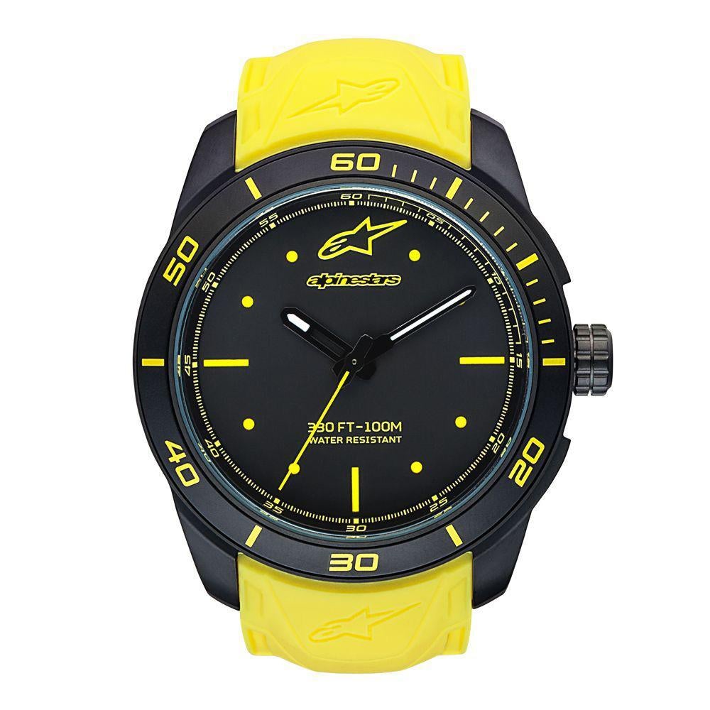 ALPINESTARS TECH WATCH 3 HANDS BLACK STAINLESS STEEEL CASE - YELLOW ACCENT WITH INTEGRATED SILICONE STRAP