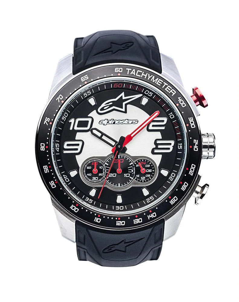 ALPINESTARS TECH CHRONO WATCH SATINED STAINLESS STEEL CASE WITH INTEGRATED PREMIUM SILICONE STRAP 1037 BLK STEEL